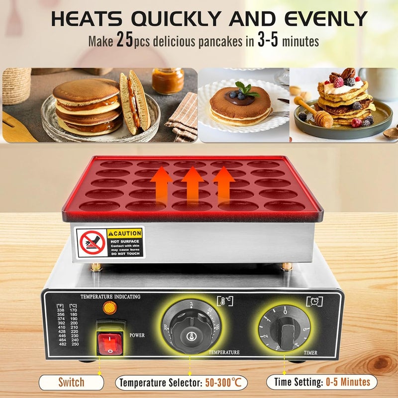 GDDGHS Mini Pancake Maker Machine, 25PCS Mini Dutch Pancake Baker Maker Commercial, Stainless Steel, Temp & Time Control, 110V 950W Commercial Pancake Maker with Accessories - Image 4